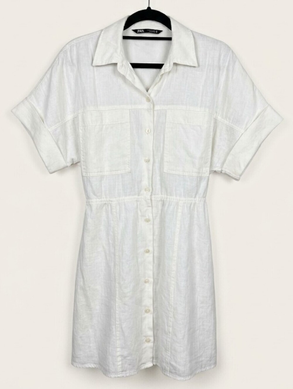Zara White Collared Button Dress